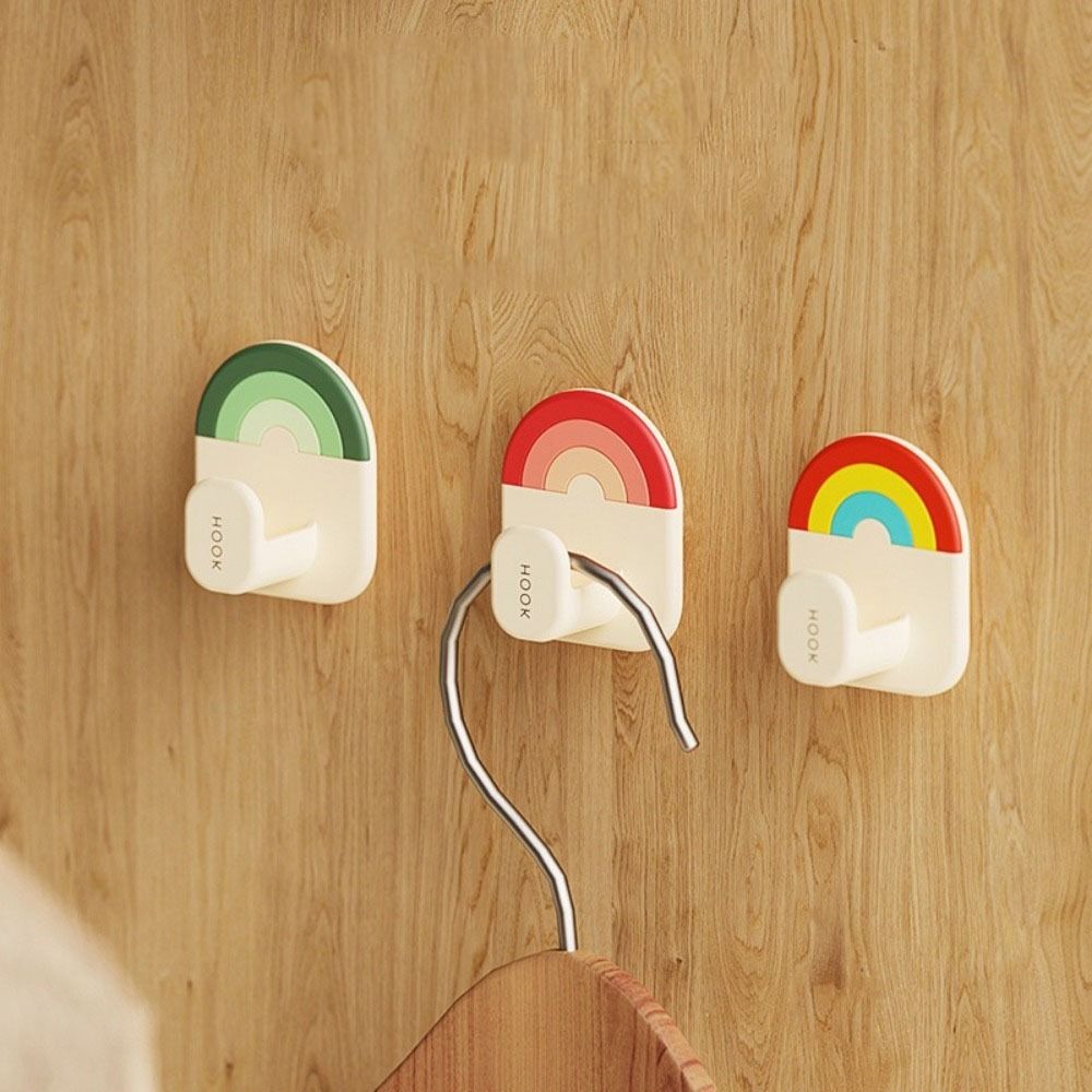 6Pcs Plastic Wall Door Hook No-Drill Towel Hanger Multifunctional Rainbow Hook  Kitchen