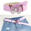 Elegant PU Leather Waist Belt Waist Ornament Decorative Sash Feature Rhinestone Butterfly Buckle for Fashion Women