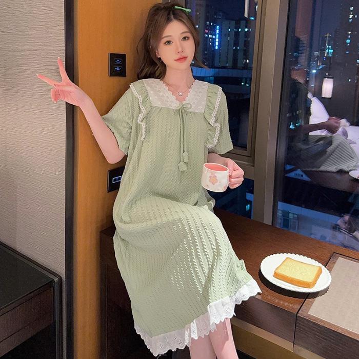 Женская летняя ночная рубашка больших размеров: Милый, милый стиль принцессы, средней длины, свободный крой