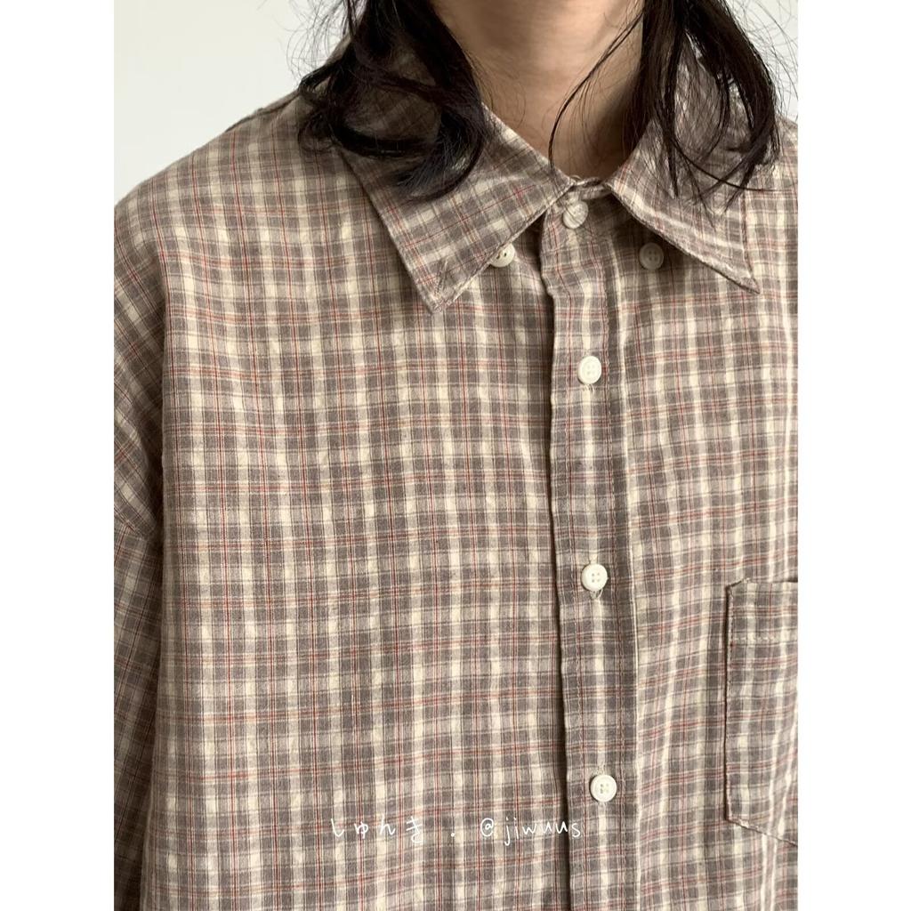 Свободная рубашка в клетку в японском стиле, мужская и женская, модная брендовая рубашка на весну и осень, универсальная рубашка для пары, повседневное пальто с длинным рукавом Pu Shuai