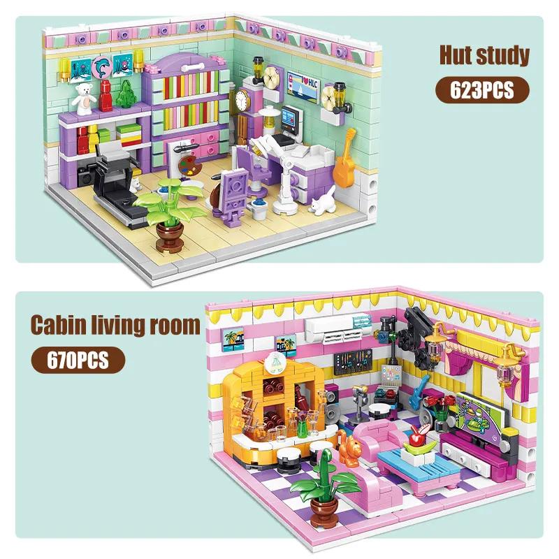 Non-Toxic Mini City Street View Cabin Building Blocks Dream House Decoration Cottage Bricks Friends Toys For Children Decoration Gifts