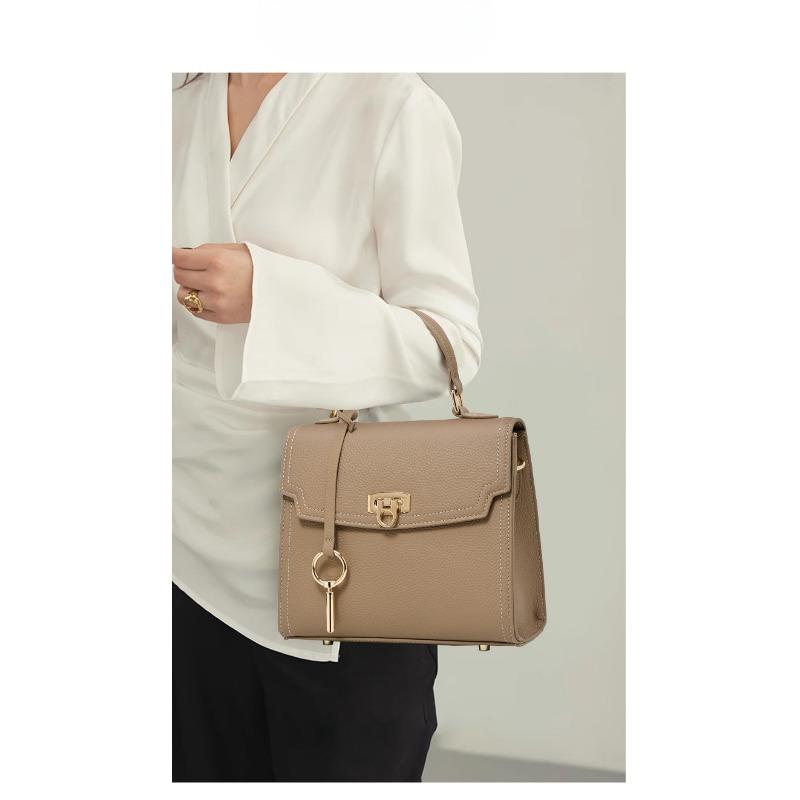 New Solid Color Fashion Business Lychee Pattern Lock Buckle Commuter Retro Versatile Shoulder Bag Handbag