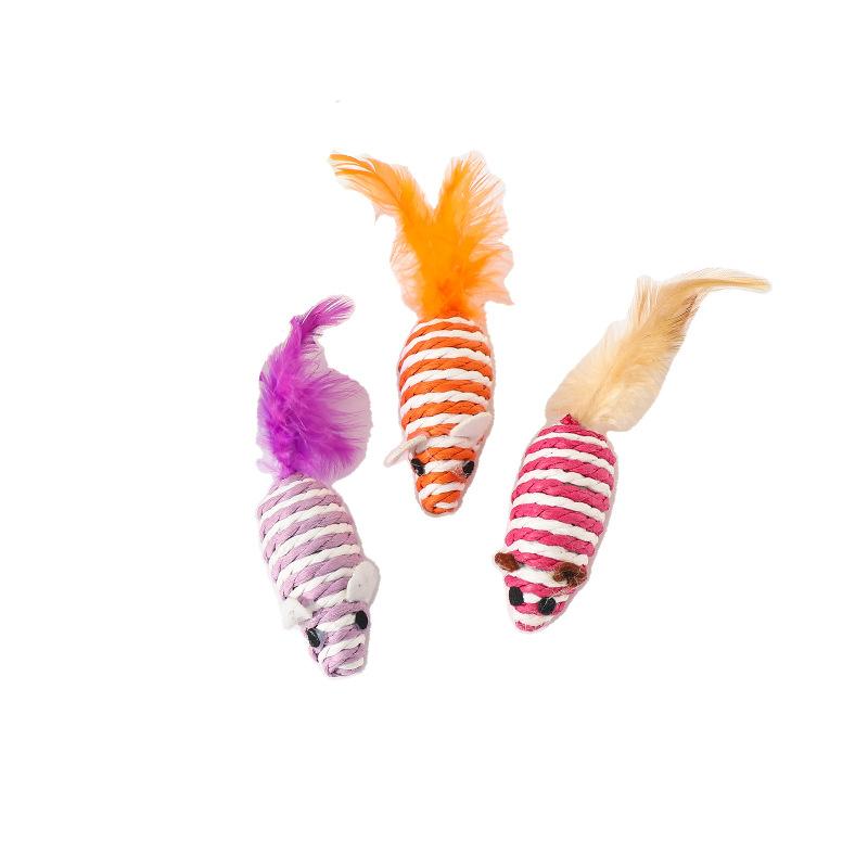 Colorful Striped Rope Mouse Cat Toys With Feather Tails (5-Pack)