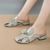 Модные летние новые женские шлепанцы Баотоу 2025 горячая распродажа круглый носок полые открытый носок бант-бабочка противоскользящие износостойкие туфли на каблуке