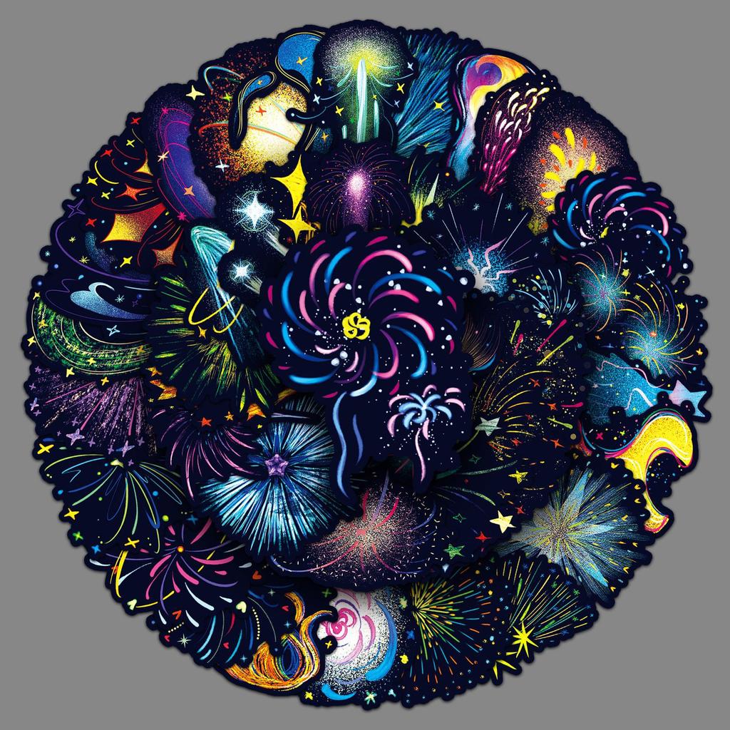 50 Fireworks Graffiti Stickers Personalized Hand-painted Small Fresh Night Fireworks Decorative Mobile Phone Case Water Cup Stickers