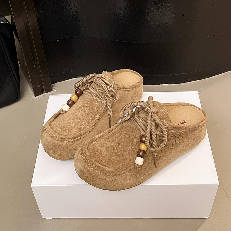 Ретро сумка с бисером голова Boken полушлепанцы женские 2025 новые на одной педали толстой подошве литературные Мори универсальные туфли Мюли