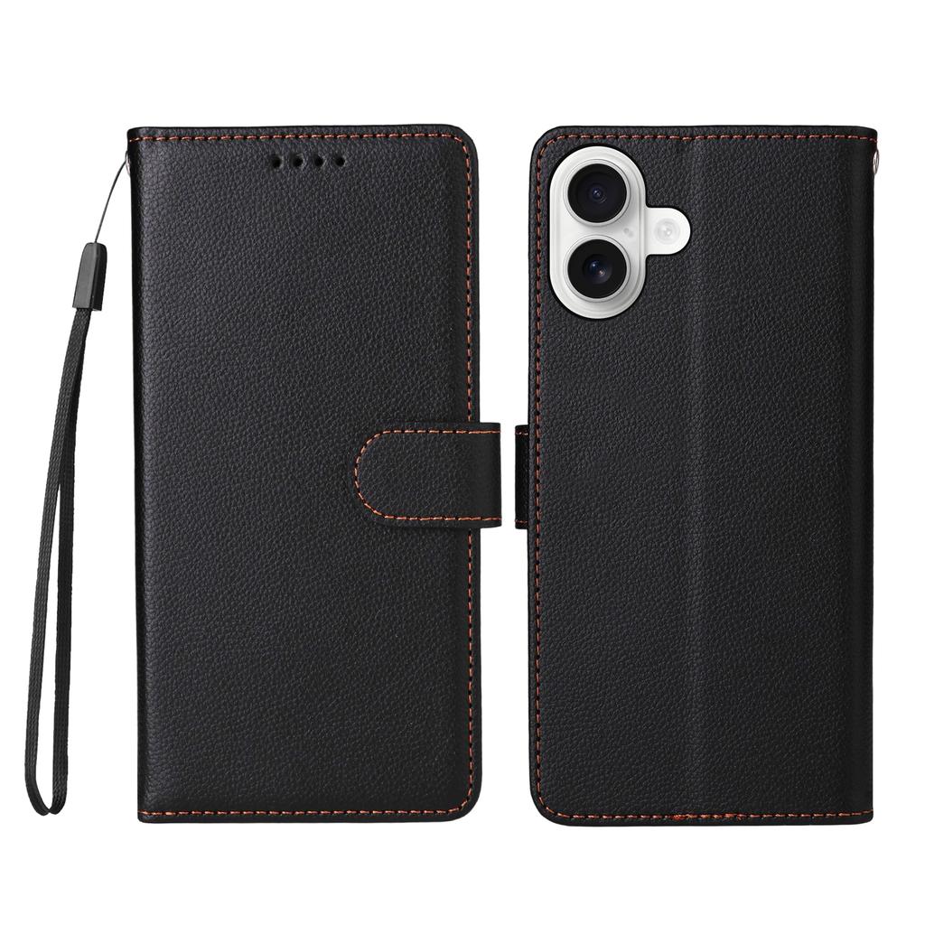 For iPhone 16 Case RFID Blocking 3 Card Slots PU Leather Phone Cover with Wrist Strap