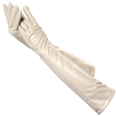 Высококачественные женские кожаные перчатки из овечьей кожи длиной 47 см, зимние теплые модные длинные перчатки