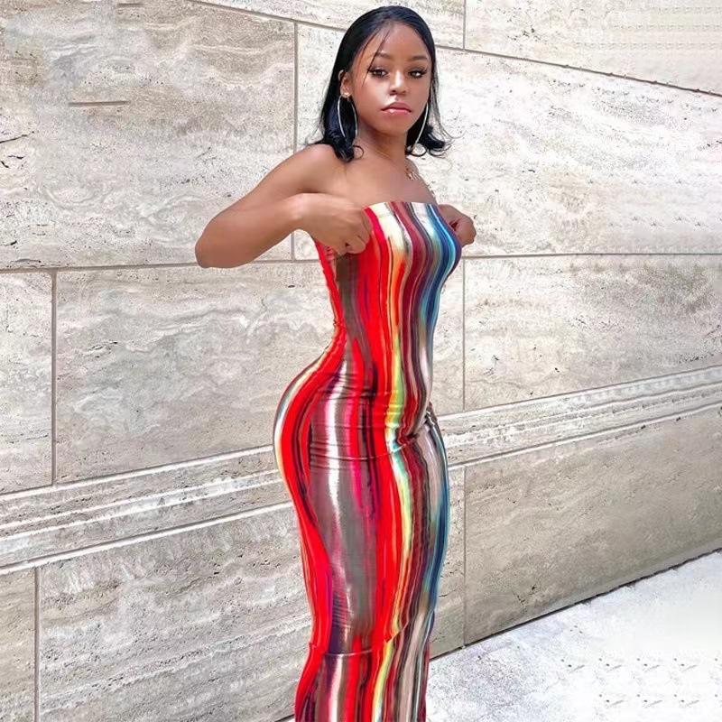 Women's Summer Printed Slim Sexy Sheath Long Dresses