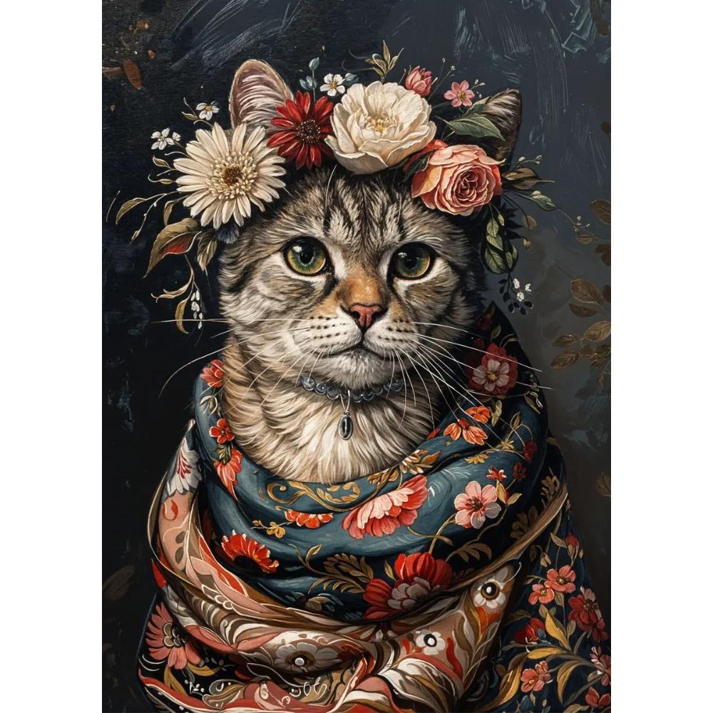 Retro Animals Posters Lion Wolf Rabbit Cat Dog Turtle with Flowers Print Canvas Painting Wall Art Picture Home Room Decor Mural