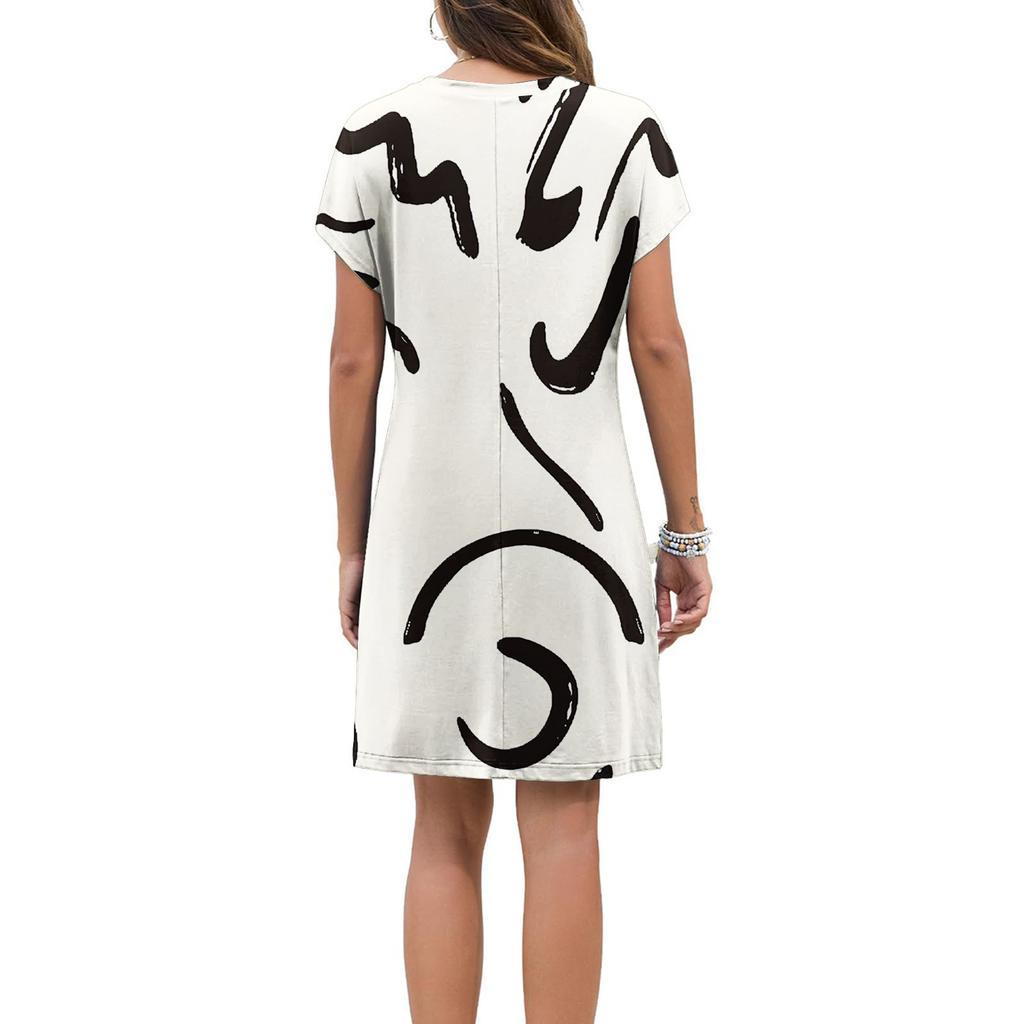 Женское модное повседневное летнее платье в стиле ретро с коротким рукавом и круглым вырезом