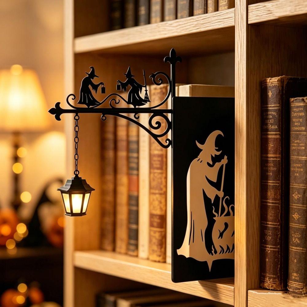Gothic Iron Witch Bookshelf Lamp Black Metal Mini Shelf Lamp Gift for Book Lovers