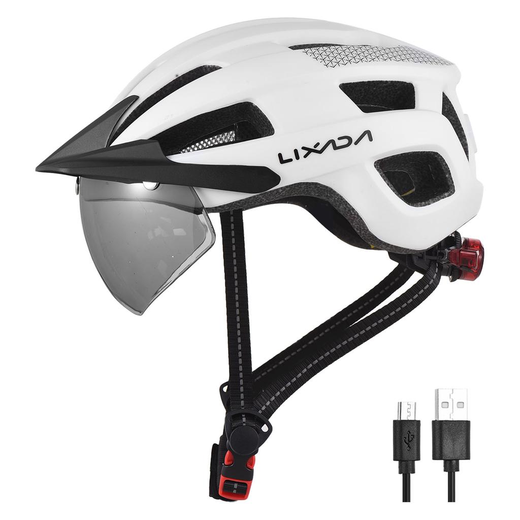 Велосипедный шлем с лобовым стеклом и солнцезащитным козырьком Перезаряжаемый задний фонарь Регулируемый велосипедный шлем для