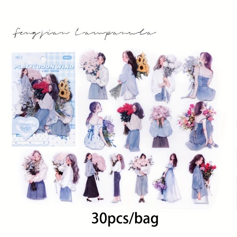 30Pcs/bag Sticker Bag Flower Girl Series Retro Exquisite Stickers Scrapbook Decoration Photo Frame Phone Case Water Cup DIY