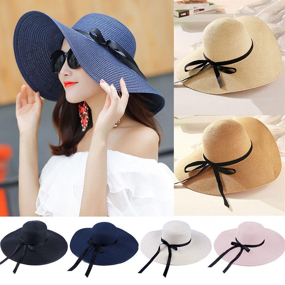 Summer Visors Floppy Straw Foldable Sun Hat Beach Hat Summer Bow Cap Straw Cap