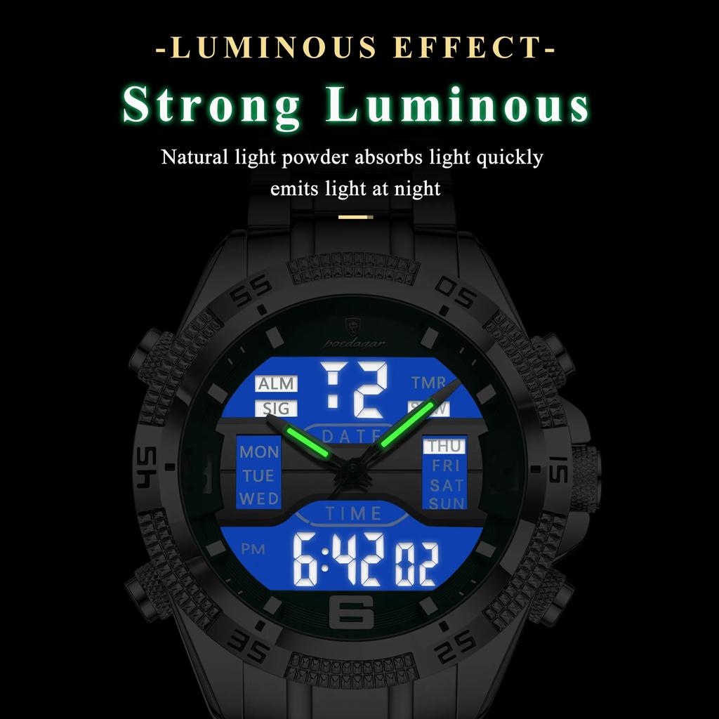 Повседневные мужские часы Водонепроницаемые 30 м Спортивные Военные Часы с двойным дисплеем Кварцевые Светодиодные Цифровые часы Relogios Masculino