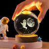 Crystal Ball Night Light Space Astronaut Half Moon with LED Wooden Stand, Room Decor Glass Sphere Lamp Night Light Gifts