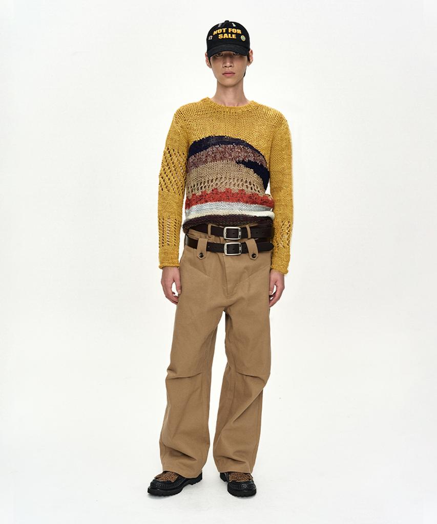 ADSB ANDERSSON BELL Yellow Hand-Crocheted Crew-Neck Sweater Atb1550M(Yellow)