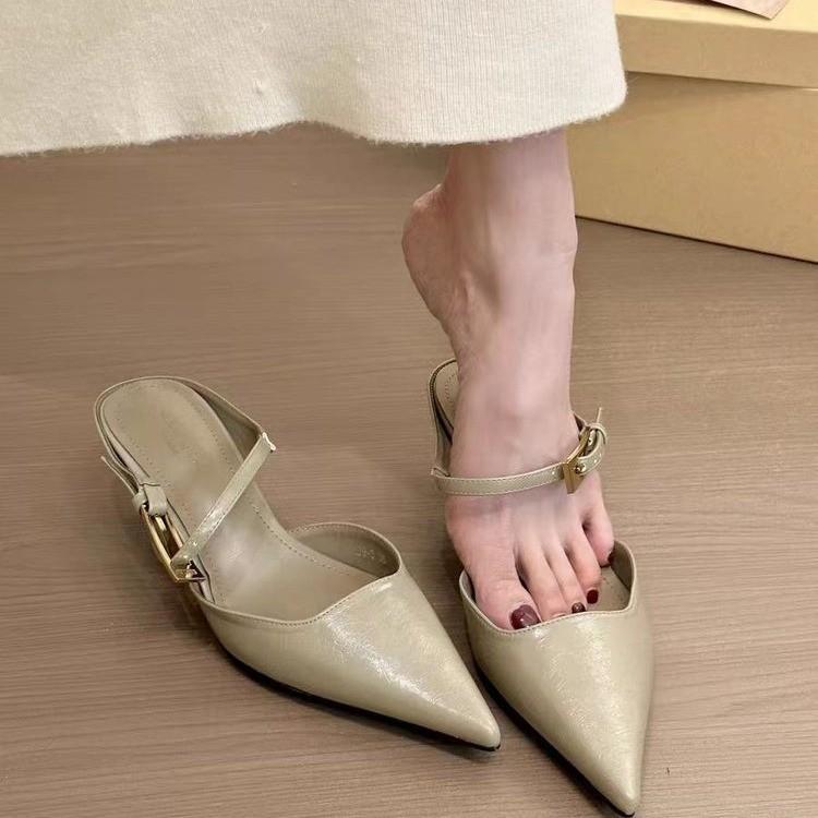 French Niche Bag Head Half Slippers Outer Wear Women's Shoes Word with Spring and Summer New Thin Heel Pointed High Heel