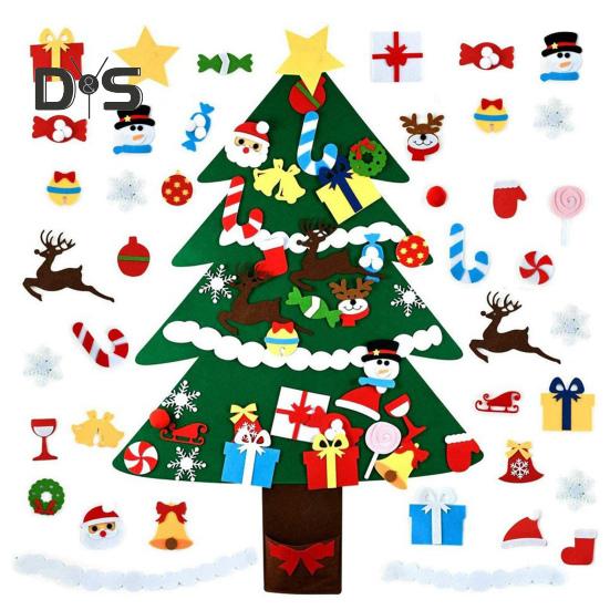 Войлочная новогодняя елка для малышей, светодиодная подсветка, набор для самостоятельной сборки новогодней елки с Санта-Клаусом, снеговиком, снежинкой, чулком