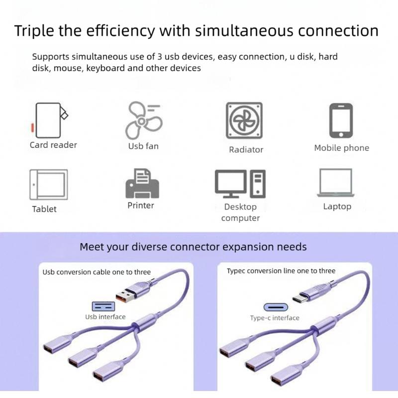 Многопортовый USB2.0 Type C Адаптер 3 Устройства Зарядка Для Компьютера Автомобиля Домашнего Офиса Пластик и Металл