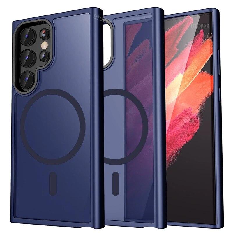 Magnetic Luxury Matte Phone Case for Samsung Galaxy S24 Ultra S24 S23 S22 Ultra Plus S20 S21 FE Wireless Charge Shockproof Cover