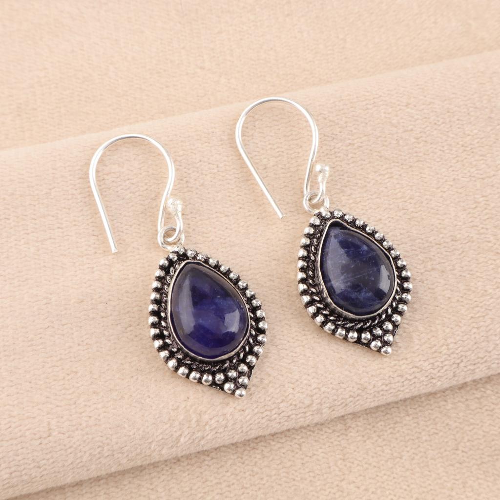 Sodalite Gemstone Earrings 925 Stamped Silver Handmade Jewelry Anniversary Gift EE-164-24