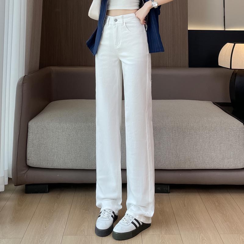 Женские джинсы с высокой талией, облегающие, белые, прямого кроя - Осень 2025
