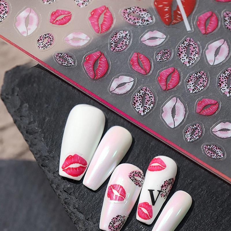 New 3D Self-Adhesive Bohemia Lovly Red Lips Image Nails Stickers for Nails Sticker Decorations Manicure