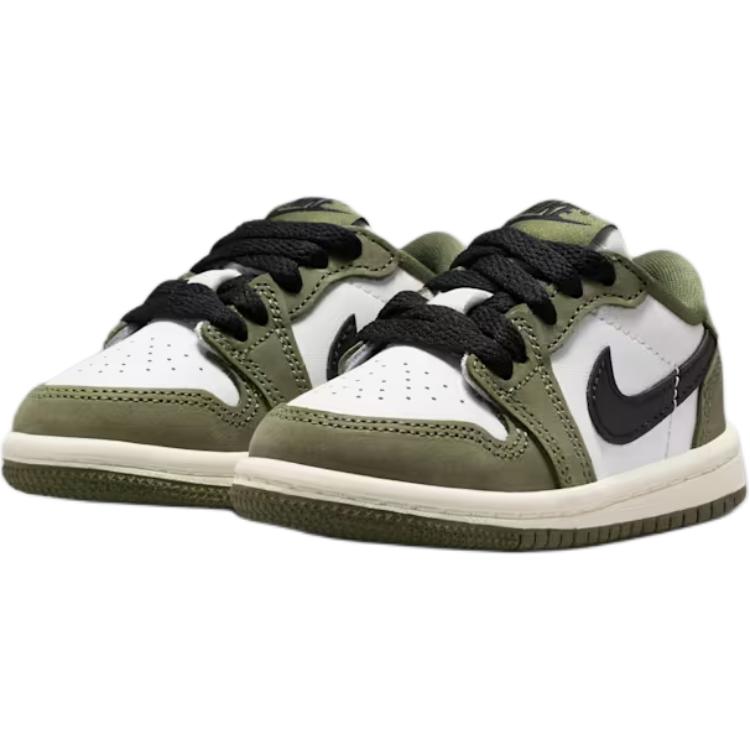 Jordan Детские кроссовки Air Jordan 1, нескользящие, износостойкие, низкие, для малышей, белые с зеленым, для младенцев и малышей, HQ6997-200
