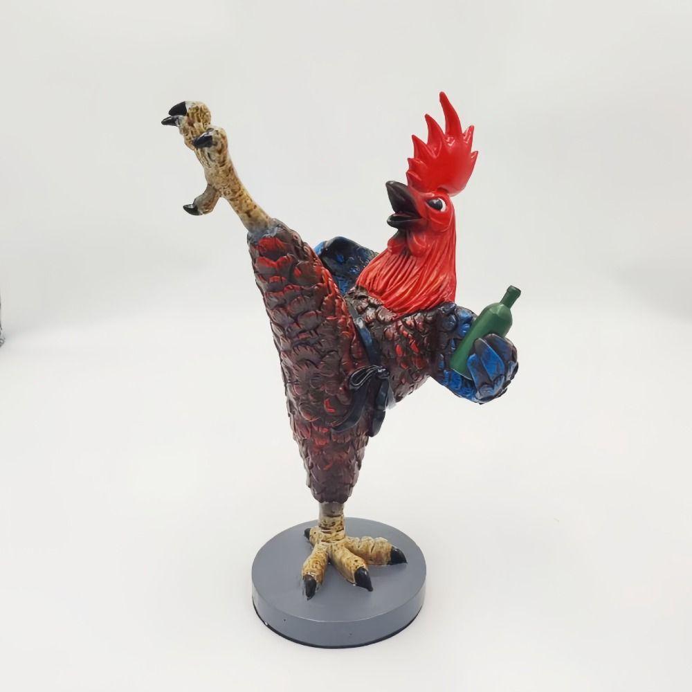 Resin Rooster Sculpture Funny Animal Miniatures Figurine Drunken Kung Fu Chicken Statue Gift