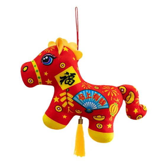 Плюшевая игрушка Лошадь Реалистичная мягкая кукла Национальный стиль Подвеска для сумки Мягкая лошадь Мягкое животное Брелок Год Лошади Украшение