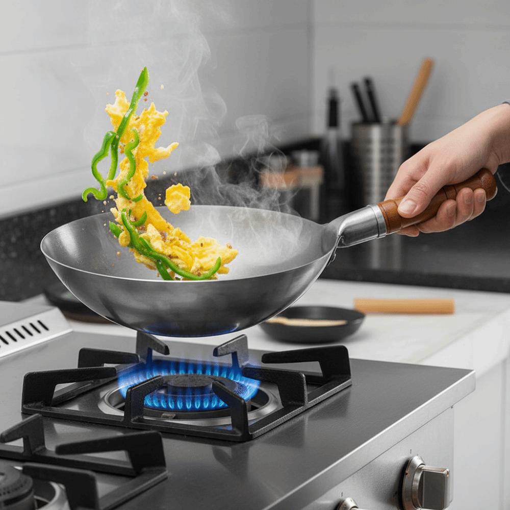 Universal Hand Hammered Iron Wok Round-bottomed Frying Pot Multifunctional Non-stick Pan Home