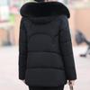 Middle Age Women's Winter Plus Size Jackets Elegant Faux Fur Collar Thick Warm Short Outerwears Loose Female Parkas Hooded