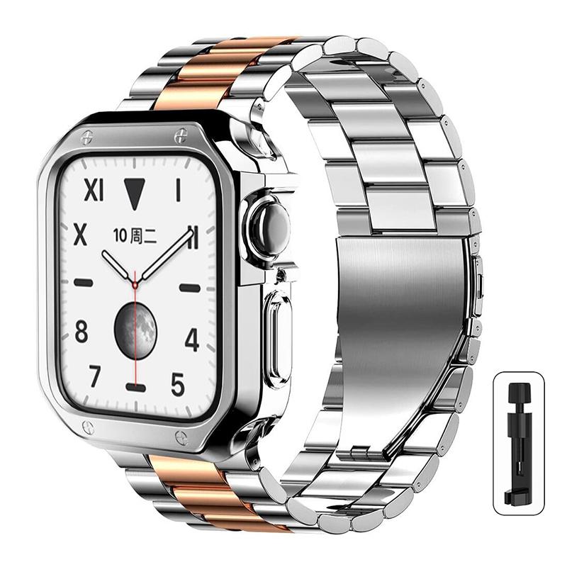 Металлический ремешок + ТПУ чехол для Apple Watch Ultra Ремешок 49мм 41мм 45мм 40мм 44мм Чехол Браслет из нержавеющей стали Серия 8 7 6 SE 5 4 42мм