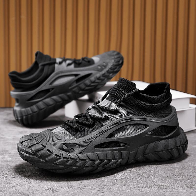 Весенняя новая мужская спортивная обувь, обувь из летящего трикотажа, обувь-носки, ленивая обувь на одной педали, универсальная повседневная обувь