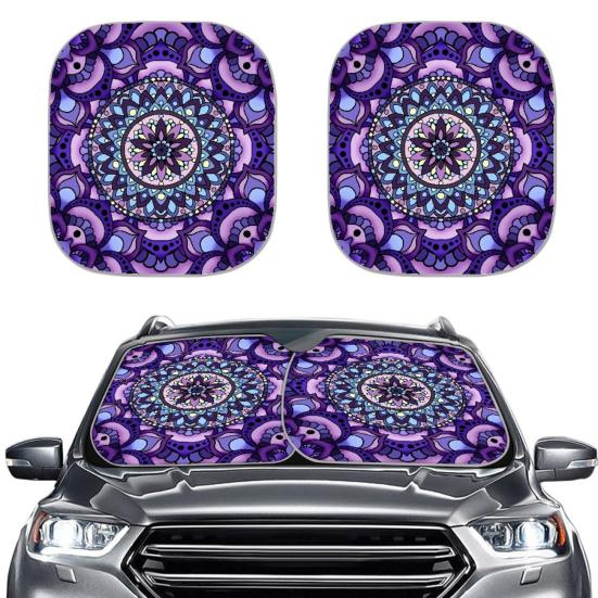 2Pcs Plants Pattern Sun Shades Reflective Windshield Covers Foldable UV Protection Vehicles Sun Visor for Cars SUVs