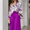 2024 Women's Plus Size Fashion: Lapel Shirt & High-Waist Wide-Leg Pants Set