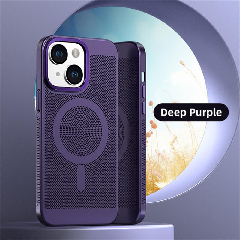 Metal Lens Protection Breathable Mesh Magnetic Magsafe Wireless Charging Hard Phone Case For iPhone 11 12 13 14 15 16 Pro Max Cover
