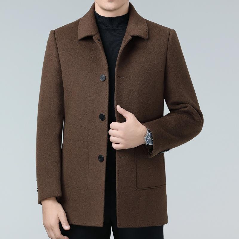 New Winter Double-sided Cashmere Coat for Middle-aged Men, Removable Down Liner Windbreaker, Casual Dad Woolen Coat