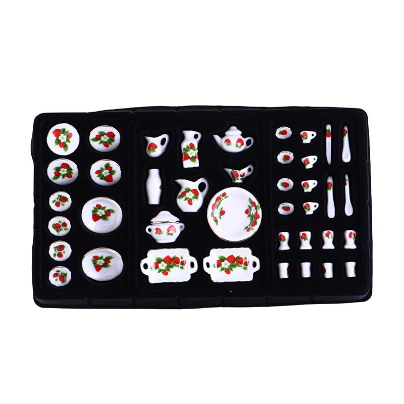 40Pcs 1:12 Dollhouse Miniature Tableware Porcelain Ceramic Tea Cup Dishes Set