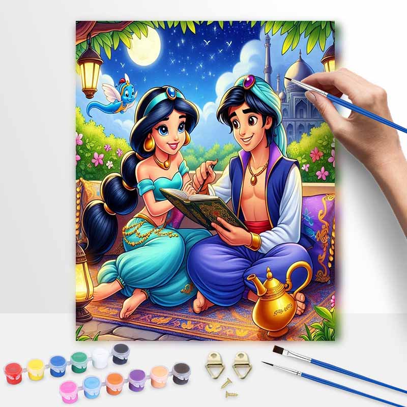 Disney Aladdin Jasmine Art Painting Kit Home Wall Decor Handmade Gift DIY Canvas Set For Room Aesthetic Decoration Romantic Love Tale