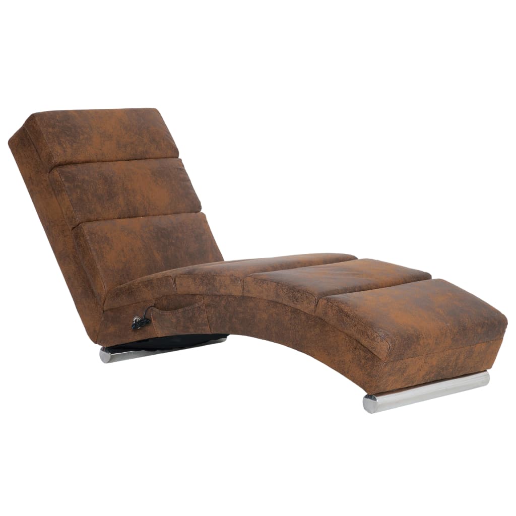 Massage Chaise Lounge Brown Faux Suede Look