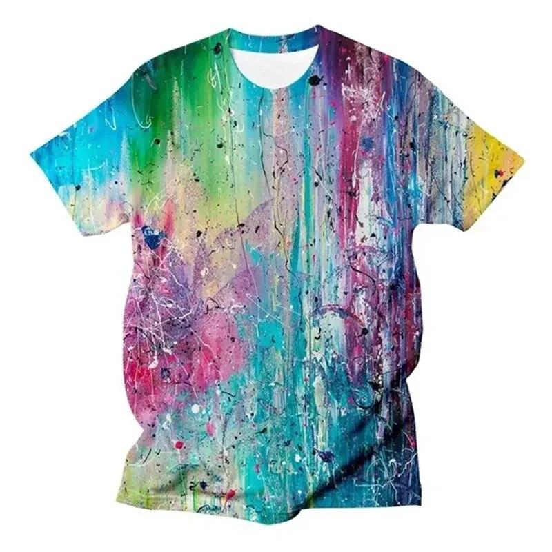 Модные мужские футболки с граффити и всплеском чернил, трендовые повседневные футболки с принтом в стиле Харадзюку в стиле хип-хоп, новые индивидуальные футболки с круглым вырезом и коротким рукавом