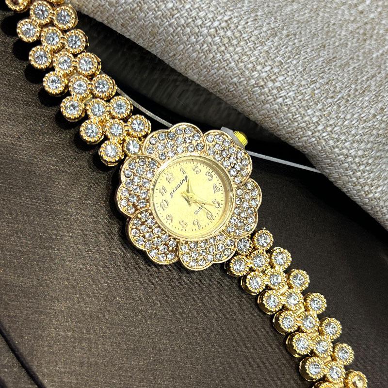 Винтажные часы с цветами для женщин, роскошные золотые со стразами, с браслетом из стальной полосы, дизайнерские женские кварцевые наручные часы, reloj