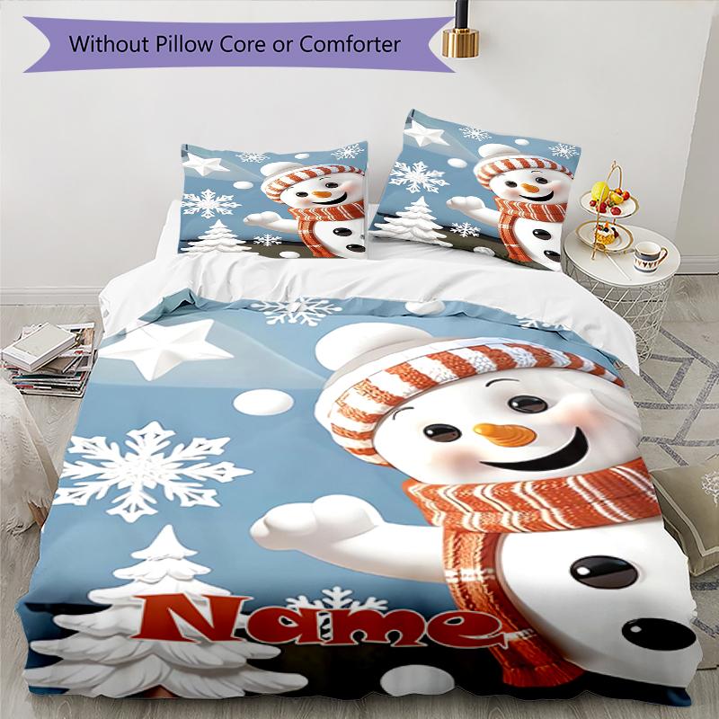 3pcs Custom Name Christmas Bedding Set Duvet Cover Closure Includes 1 Duvet Cover & 2 Pillowcases, Soft and Comfortable for All Seasons.