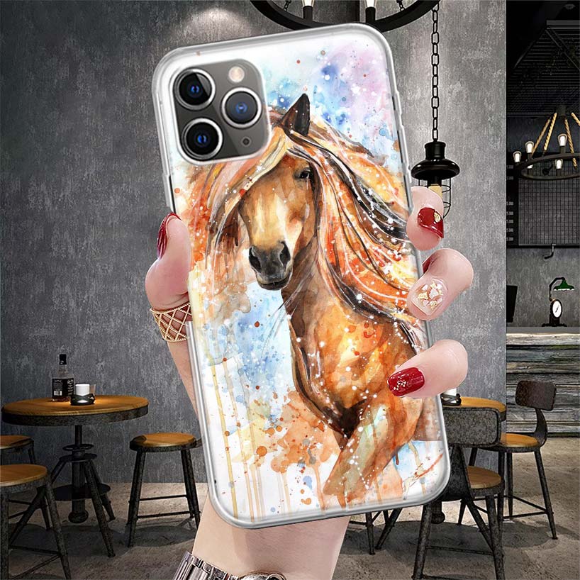 Масляная живопись Животное Лошадь Мягкий чехол для телефона Для IPhone 11 17 Air 16E 16 Pro Max 15 + 14 Plus 13 Mini 12 Apple 7 SE 8 Fundas Coque