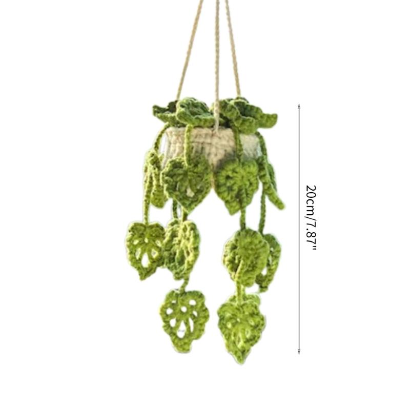 Подвесные горшечные растения для автомобильного зеркала, вязаный крючком интерьер, зеркало заднего вида с цветком, автомобильные аксессуары, вязаный крючком кавайный подарок-игрушка