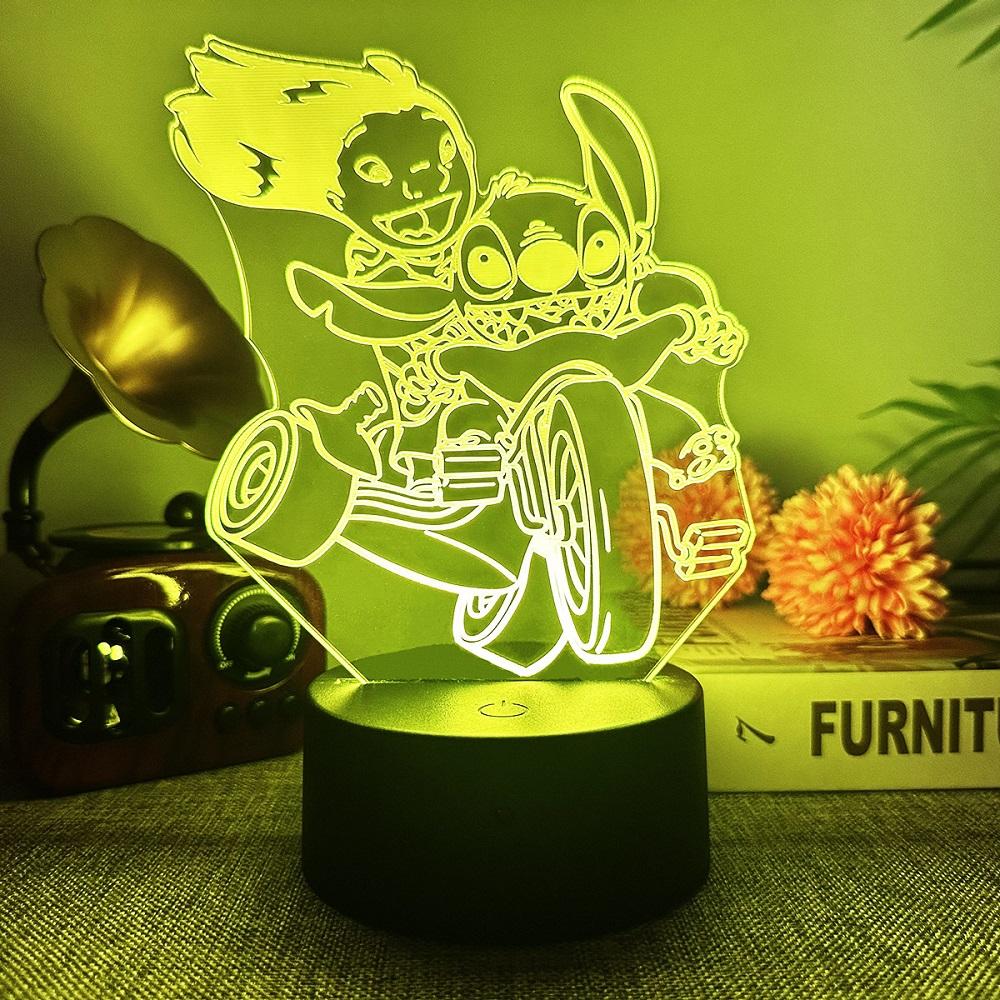 Stitch 3D Acrylic Illusion Night Light 16 Color Changing Decorative Lights With Remote Control Christmas Birthday Decoration Gif