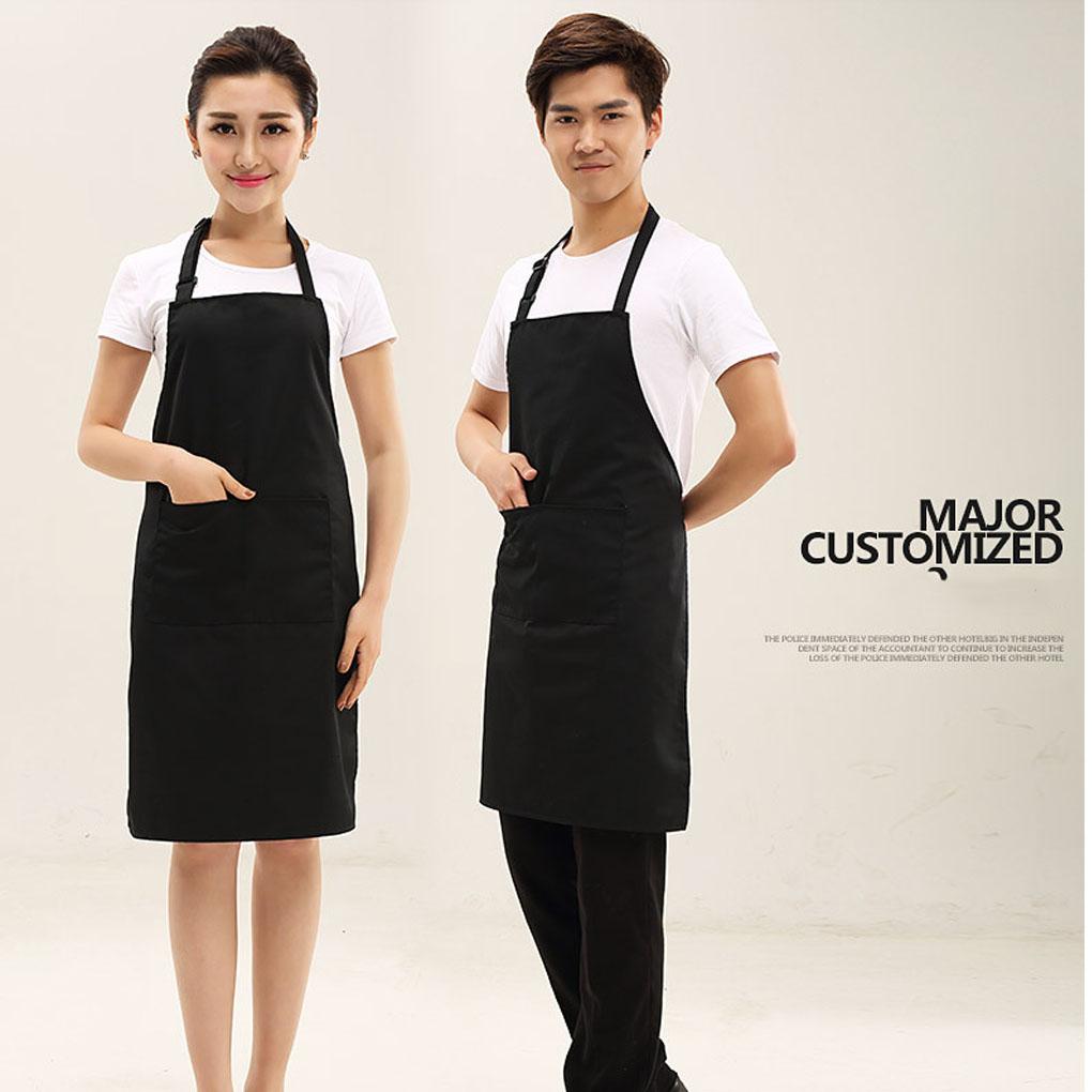Polyester Cotton Apron Portable Free Size Solid Color Dual Pocket Washable Reusable Home Cooking Aprons Accessories